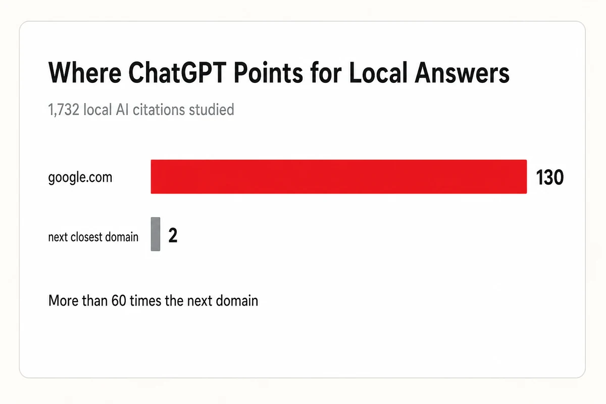 ChatGPT cited google.com 130 times across 1,732 local AI citations studied, more than 60 times as often as the next closest domain